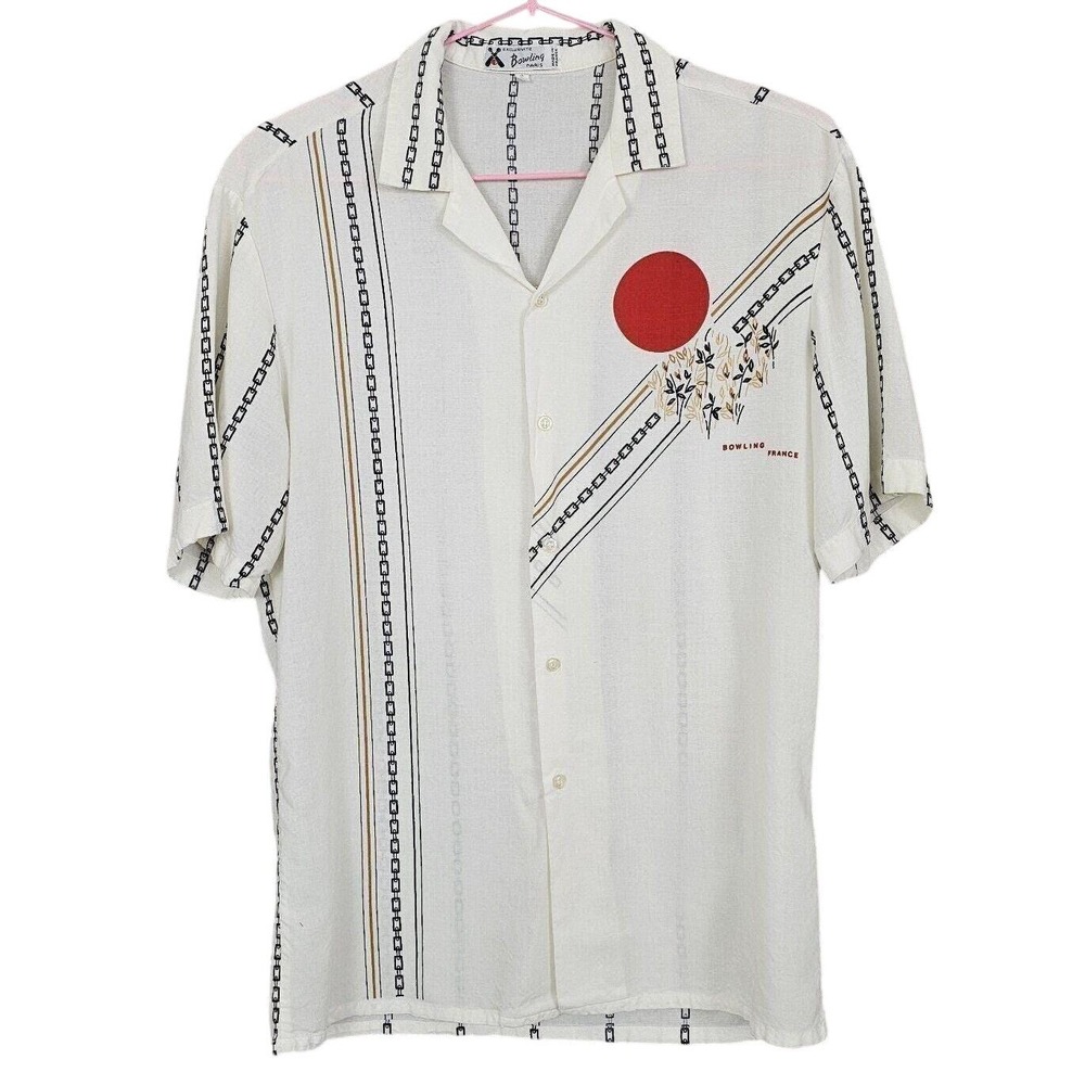Bowling Paris Vintage Made in France Viscose Chain Sun Graphic Shirt‎ Rockabilly